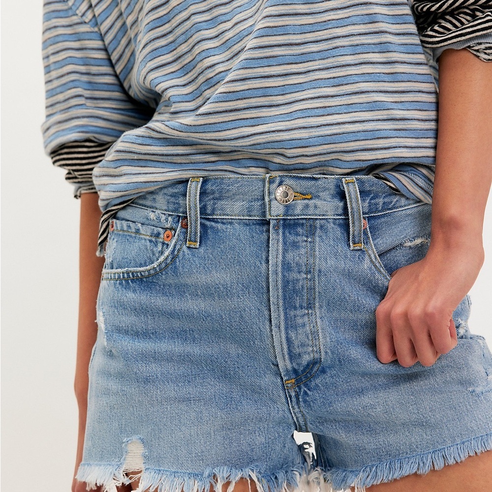 Agolde Light Blue High-Rise Parker Frayed Hem Jean Shorts Size 24